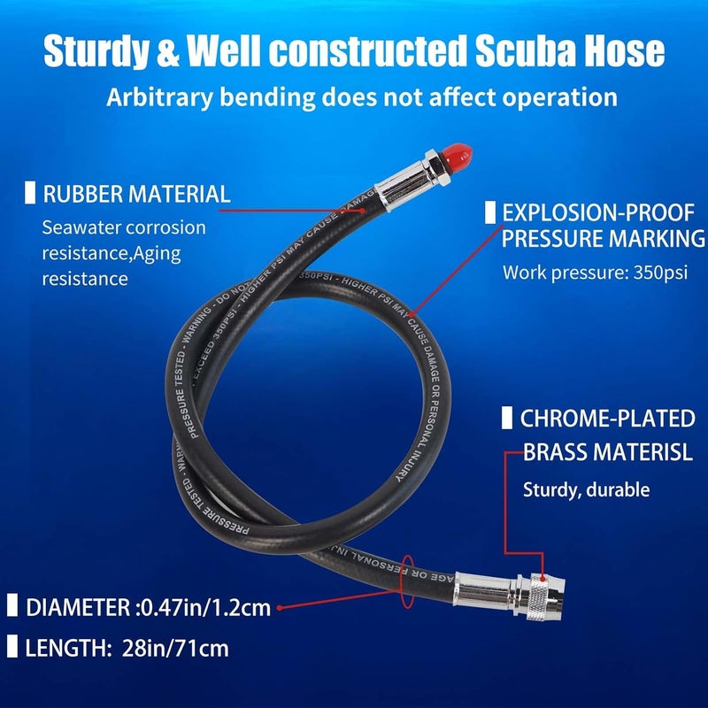 JUSTOOP Store Scuba Diving Low Pressure Hose for Standard BCD,Premium Rubber 350PSI Dive LP Inflato Hoses with Quick Connector, 26"/28"/30",Black - Image 3